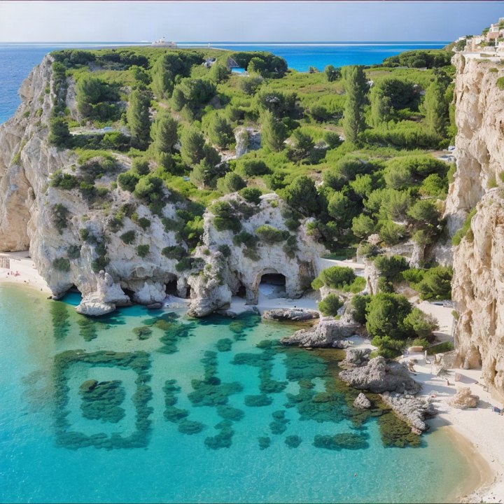 QR code rendered as a turquoise coastal cove