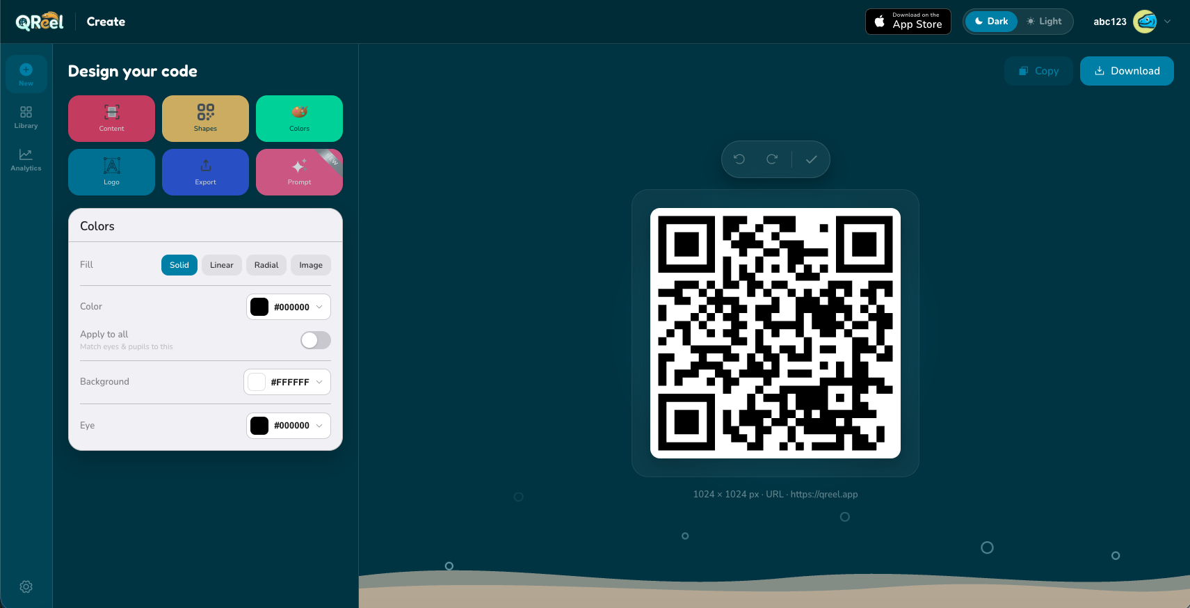 The QReel editor running at create.qreel.app